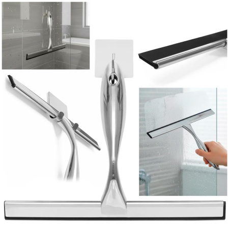 Racleta pentru baie din inox cu suport adeziv, lama 25 cm, finisaj lucios argintiu [4]