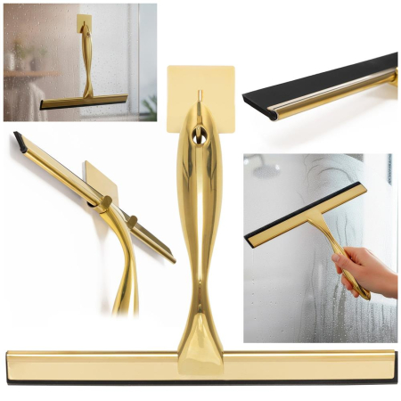 Racleta pentru baie din inox cu suport adeziv, lama 25 cm, finisaj lucios auriu [4]