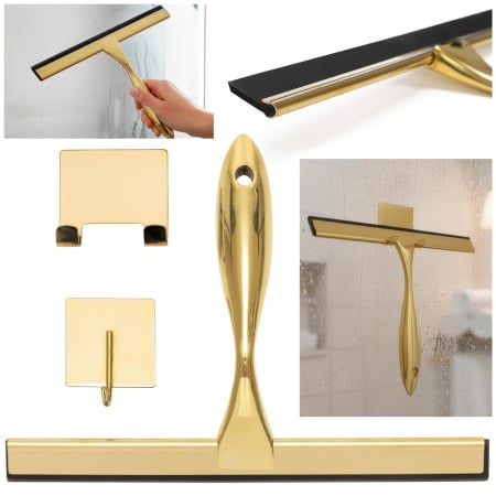 Racleta pentru baie din inox cu suport adeziv, lama 25 cm, finisaj lucios auriu [2]