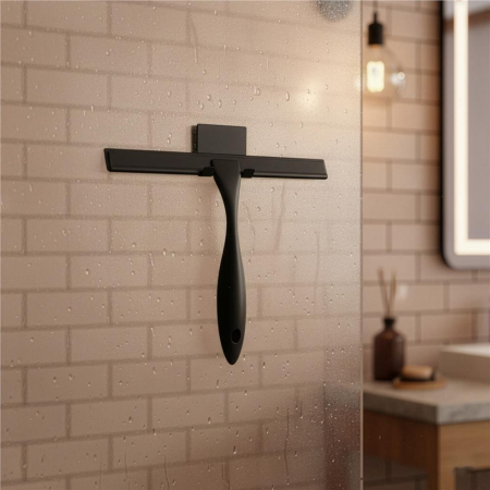 Racleta pentru baie din inox cu suport adeziv, lama 25 cm, finisaj mat negru [6]