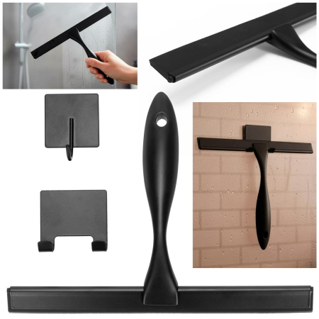 Racleta pentru baie din inox cu suport adeziv, lama 25 cm, finisaj mat negru [1]