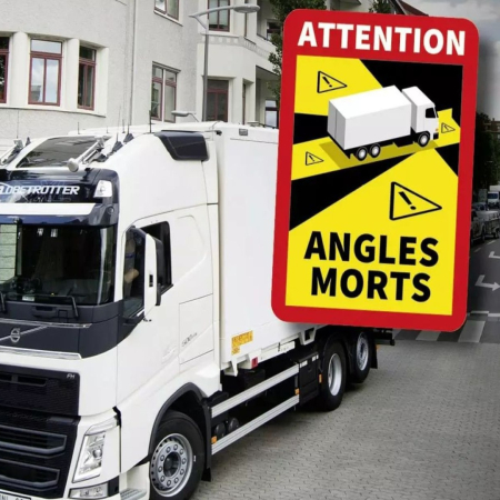 Accesorii Camioane si Remorci - Set 10 buc. sticker autocolant "Unghi Mort", Eticheta Autocolanta "ANGLES MORTS" pentru camioane, dimensiune 17 x 25 cm