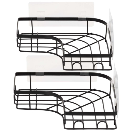 Set 2 polite de colt pentru dus, metalice cu montaj autoadeziv, inox, negru [16]