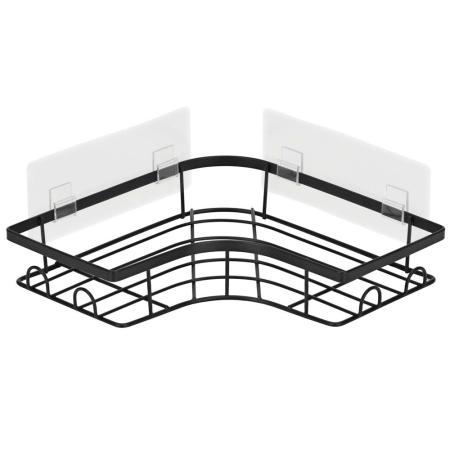 Set 2 polite de colt pentru dus, metalice cu montaj autoadeziv, inox, negru [10]