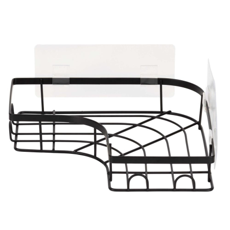 Set 2 polite de colt pentru dus, metalice cu montaj autoadeziv, inox, negru [13]