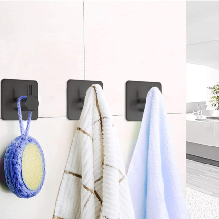 Set 4 agatatori tip cuier pentru baie, sistem fixare inclus, aluminiu, negru [2]