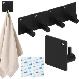 Set 4 agatatori tip cuier pentru baie, sistem fixare inclus, aluminiu, negru [1]
