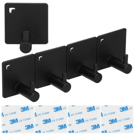 Set 4 agatatori tip cuier pentru baie, sistem fixare inclus, aluminiu, negru [17]
