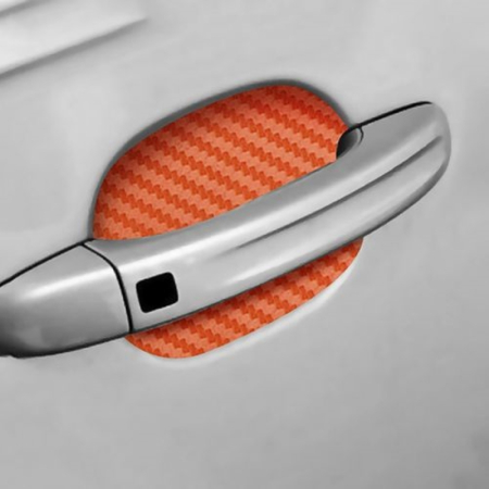 Accesorii Autoturisme - Set 4 bucati protectie zgarieturi manere usa din autocolant carbon 3D Orange