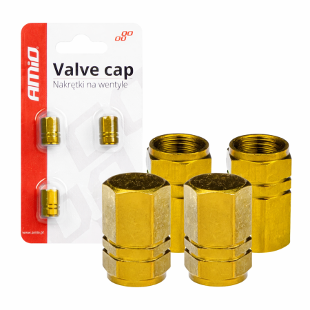 Accesorii auto - Set 4 capacele auto pentru ventil, din aluminiu, model Hexagon, culoare Galben