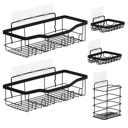 Set 5 polite metalice pentru dus cu montaj autoadeziv, inox, negru mat [3]