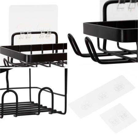 Set 5 polite metalice pentru dus cu montaj autoadeziv, inox, negru mat [11]