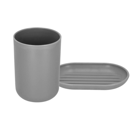 Set accesorii baie, 6 piese din plastic, cu perie WC si cos de gunoi, finisaj mat si lucios, gri argintiu [14]