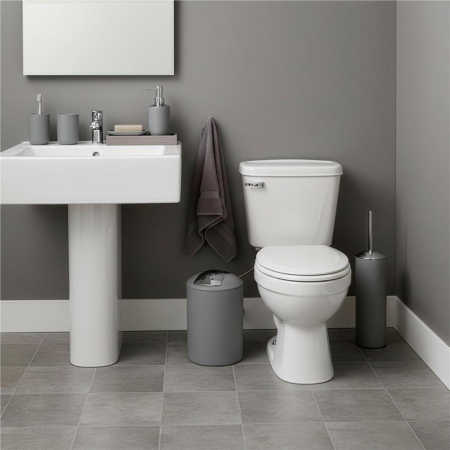 Set accesorii baie, 6 piese din plastic, cu perie WC si cos de gunoi, finisaj mat si lucios, gri argintiu [2]