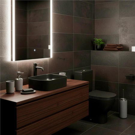 Set accesorii baie, 6 piese din plastic, cu perie WC si cos de gunoi, finisaj mat si lucios, gri argintiu [1]