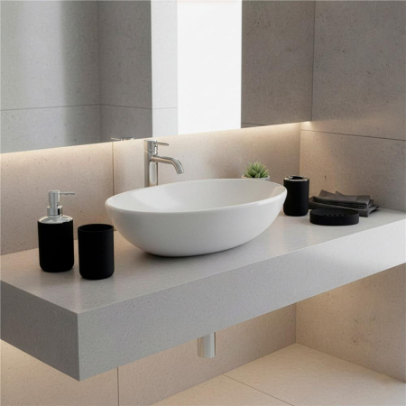 Set accesorii baie, 6 piese din plastic, cu perie WC si cos de gunoi, finisaj mat si lucios, negru argintiu [7]