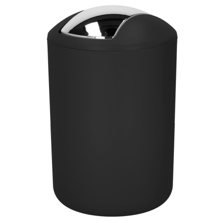 Set accesorii baie, 6 piese din plastic, cu perie WC si cos de gunoi, finisaj mat si lucios, negru argintiu [12]