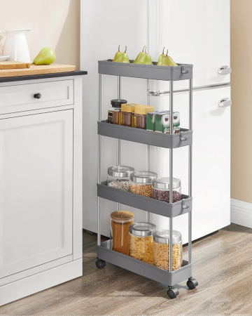 SONGMICS Carucior de depozitare pe roti, pentru bucatarie sau baie, din plastic, cu 4 nivele, 40x13x88cm, gri [2]