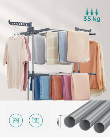 SONGMICS Uscator vertical pentru rufe, mobil si pliabil, cu doua umerase, 64x126x172 cm, sarcina 35kg [4]