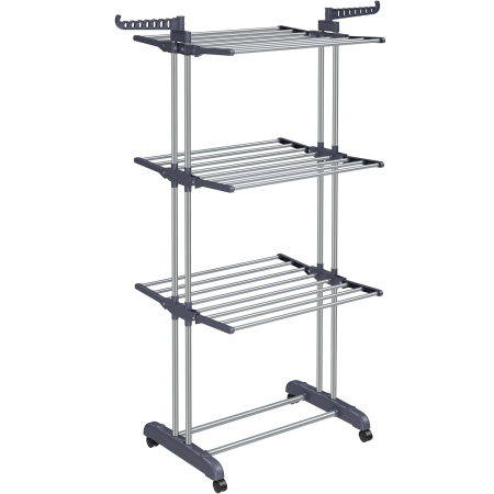 Casă - SONGMICS Uscator vertical pentru rufe, mobil si pliabil, cu doua umerase, 64x126x172 cm, sarcina 35kg
