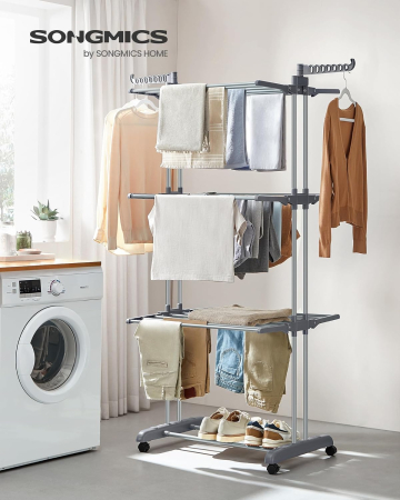 SONGMICS Uscator vertical pentru rufe, mobil si pliabil, cu doua umerase, 64x126x172 cm, sarcina 35kg [2]