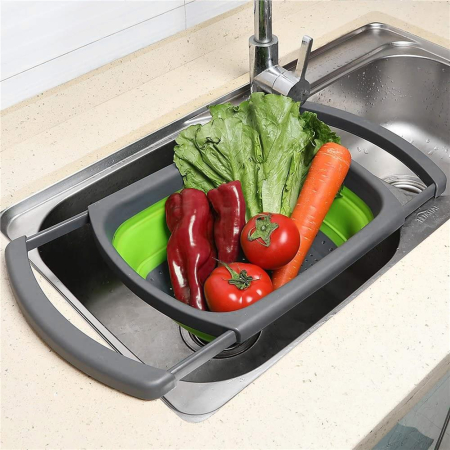 Strecuratoare pliabila pentru chiuveta, din plastic si silicon, brate extensibile, lungime 38-60cm [7]