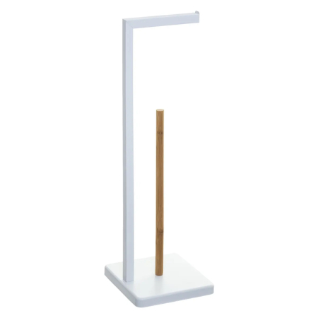 Casă - Suport hartie igienica 5Five Natureo, metal si bambus, 20x20x65 cm, alb