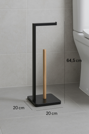 Suport hartie igienica 5Five Natureo, metal si bambus, 20x20x65 cm, negru [1]