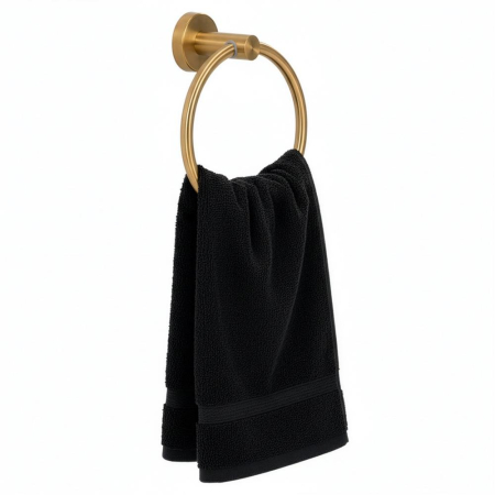 Suport metalic tip inel pentru prosop, inox cu finisaj lucios, diametru 17 cm, accesorii montaj incluse, auriu [12]