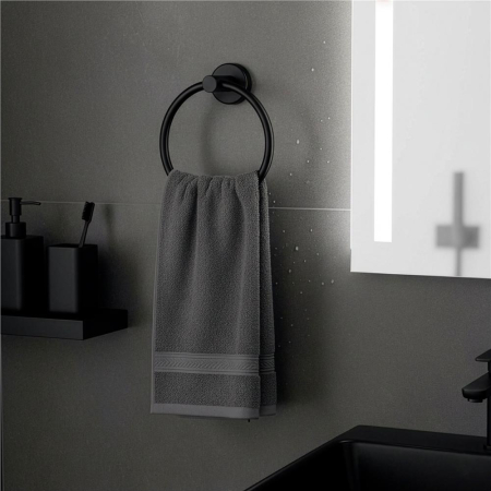Suport metalic tip inel pentru prosop, inox cu finisaj mat, diametru 17 cm, accesorii montaj incluse, negru [8]