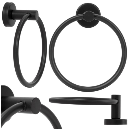 Suport metalic tip inel pentru prosop, inox cu finisaj mat, diametru 17 cm, accesorii montaj incluse, negru [4]
