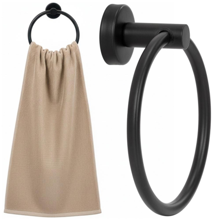 Suport metalic tip inel pentru prosop, inox cu finisaj mat, diametru 17 cm, accesorii montaj incluse, negru [2]