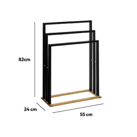 Suport prosoape 5Five Natureo cu 3 brate, 55x24x82 cm, MDF si bambus, negru [1]