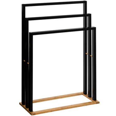 Casă - Suport prosoape 5Five Natureo cu 3 brate, 55x24x82 cm, MDF si bambus, negru