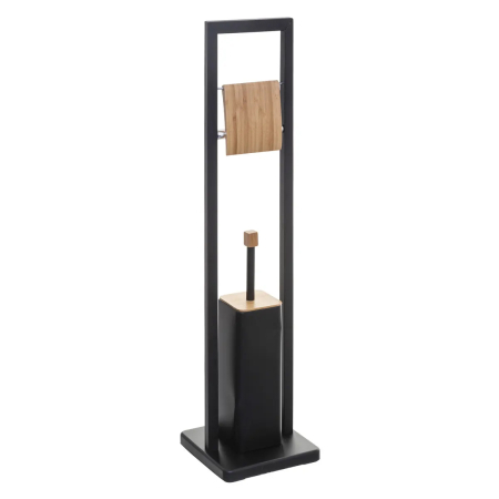 Casă - Suport WC cu perie 5Five Natureo, cu suport hartie igienica, metal si bambus, 20x20x80 cm, negru