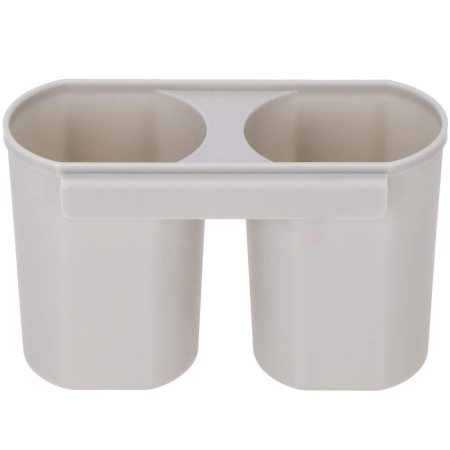 Uscator de vase cu suport tacamuri, din otel, cu tava de scurgere, manere lemn, 42x32x15cm, gri [9]