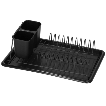 Casă - Uscator de vase metalic cu tava detasabila si suport tacamuri, 38x24x13 cm, negru