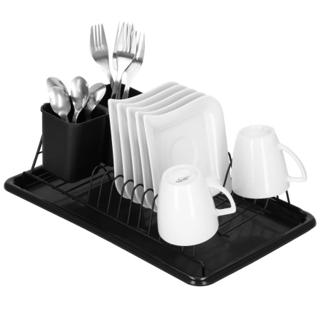 Uscator de vase metalic cu tava detasabila si suport tacamuri, 38x24x13 cm, negru [6]