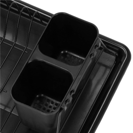 Uscator de vase metalic cu tava detasabila si suport tacamuri, 38x24x13 cm, negru [9]