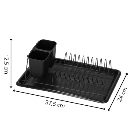 Uscator de vase metalic cu tava detasabila si suport tacamuri, 38x24x13 cm, negru [17]