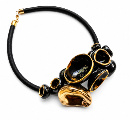 Coliere - Aurum Noir – colier statement din ceramică cu aur coloidal
