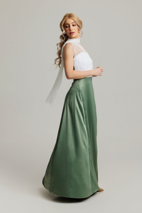 rochie lunga verde cu dantela alba [2]