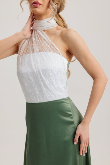 rochie lunga verde cu dantela alba [5]
