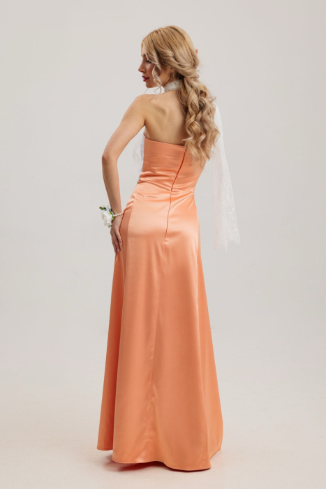 rochie lunga piersica cu dantela alba [2]