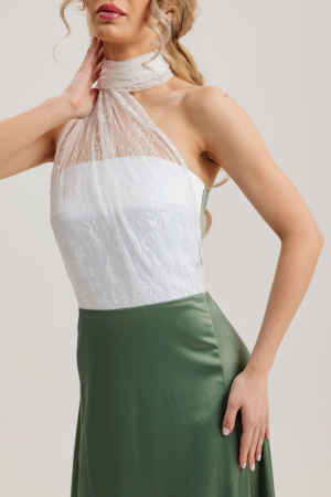 rochie lunga verde cu dantela alba [4]