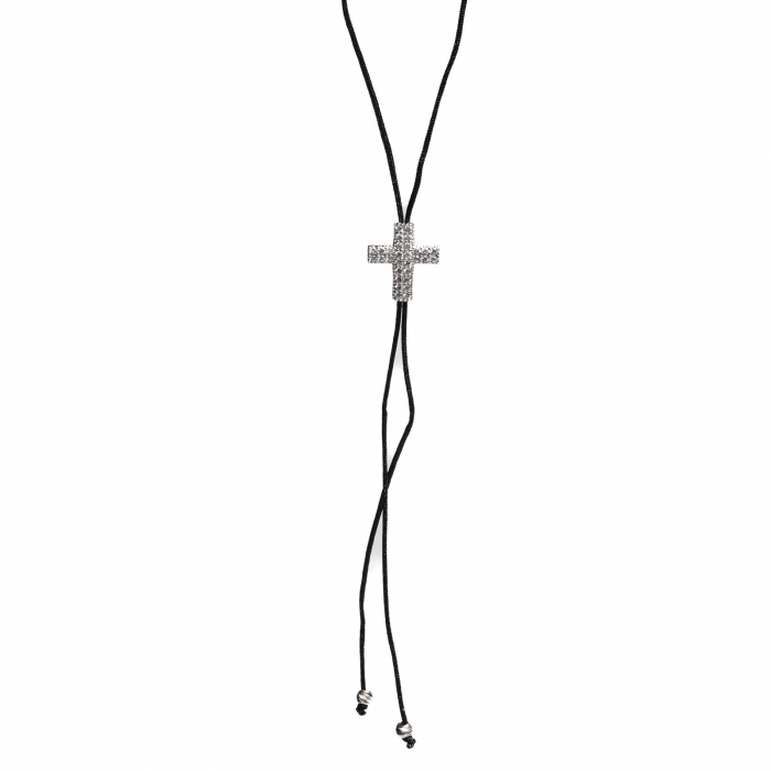 COLIER DIN SFOARA NEAGRA CU PANDANT CRUCE [2]