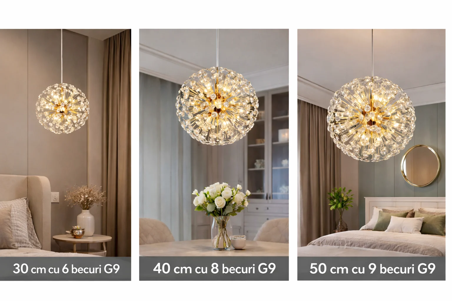 Lustra 2620 metal auriu si sticla 30/40/50 cm 6/8/9 becuri G9 incluse reglabila 100 cm [2]