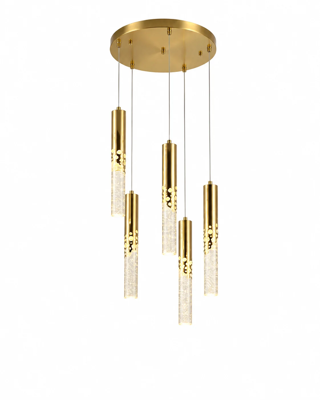 Lustră LED 5003/5 – 5 pendule elegante, auriu, soclu LED, cu lumină reglabilă pentru living, dormitor sau dining [2]