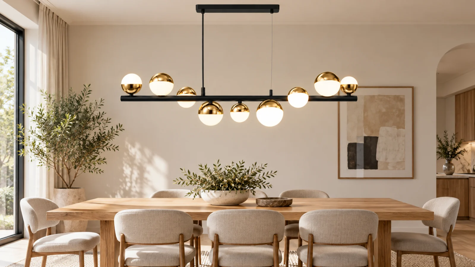 Lustră LED liniară 6029 cu globuri aurii și albe – variante 9 și 13 lumini [2]