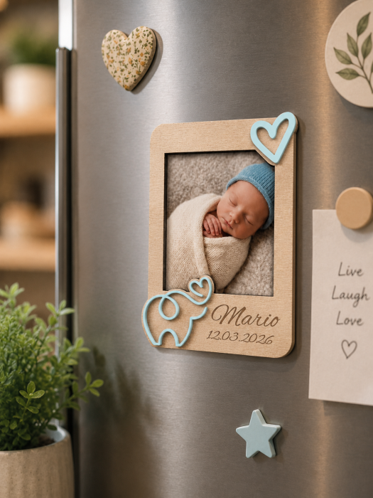 Mărturie de botez personalizată cu elefant - magnet foto pentru frigider [2]